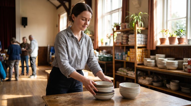 A young woman quietly organizing or serving in a simple room, showing faithful obedience in small unseen things.