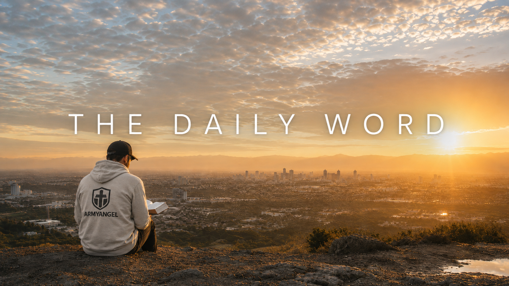 man overlooking a valley reading a bible